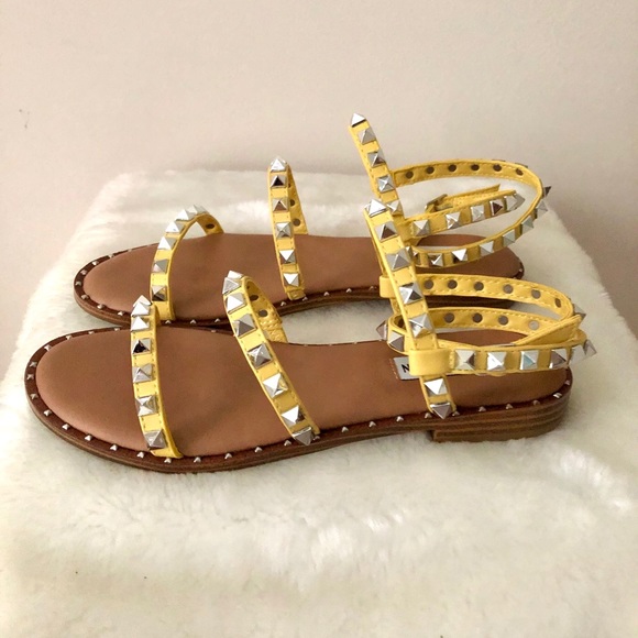 yellow studded sandals